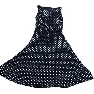 Chaps Dress Polka Dot Knee Length Fit N Flare Sleeveless Womens Medium Blue Flaw
